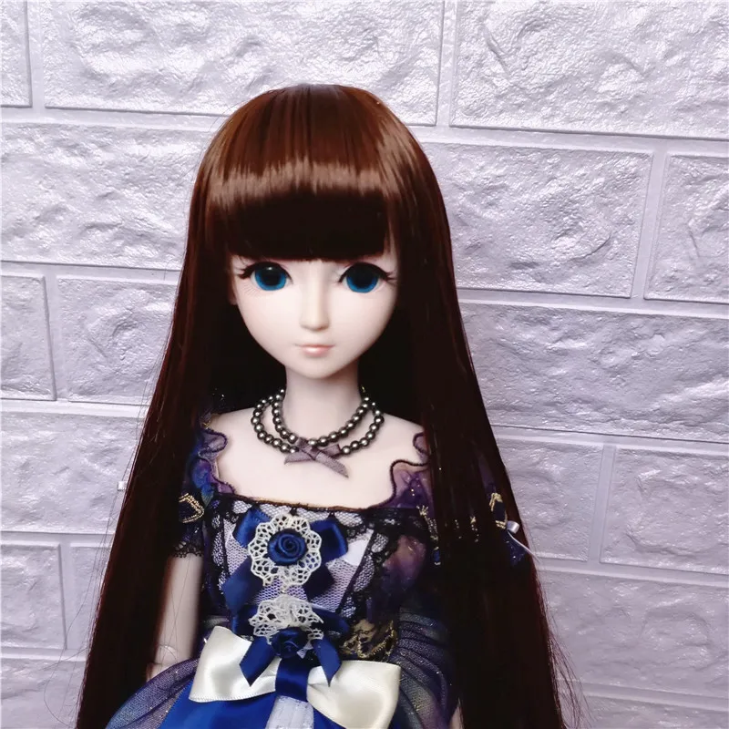 1/3 1/4 1/6 1/8 1/12 Bjd Sd Pop Pruik Zwarte Hoge Temperatuur Fiber Hittebestendige Draad Lange Rechte Pony Pop haar