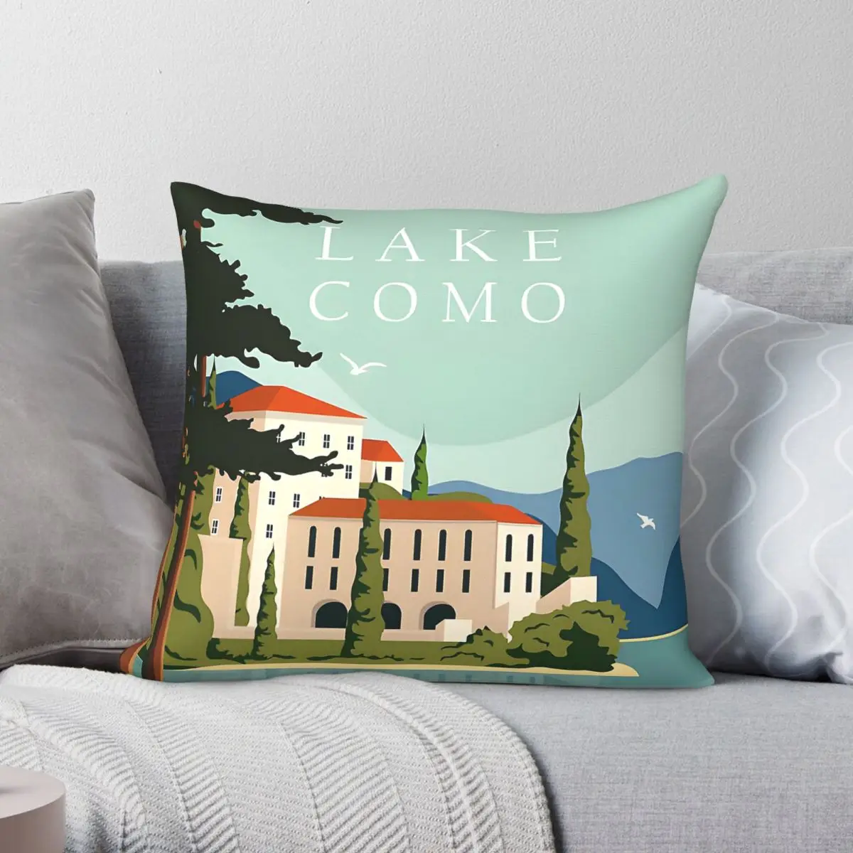 Lake Como Lombardy Italy Square Pillowcase Polyester Linen Velvet Creative Zip Decorative Throw Pillow Case Home Cushion Cover