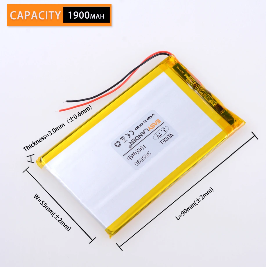 305590 3.7 فولت 1900 مللي أمبير بطارية ليبو ليثيوم أيون بوليمر قابلة للشحن 355590 بطاريات 405590 505590 605590 705590 805590 905590
