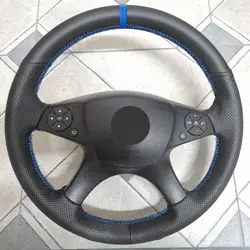 Hand Braids on Car Steering Wheel For Mercedes Benz C Class W204 2007 2008 2009 2010 2011 Microfiber Leather Cover Trim blue bar