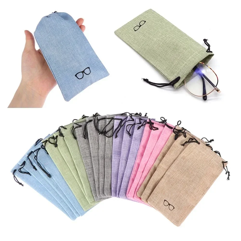 1/5/10/20Pcs Portable Linen Fabric Pouch For Sunglasses Bag Multi-Functional Eyeglasses Case Optical Glasses Lanyard Cloth Bags