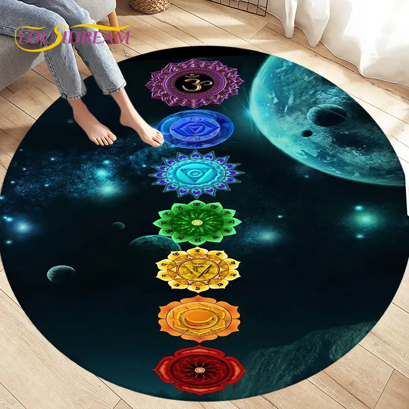 Rainbow 7 Chakra Mandala Bohemia Round Area Rug,Circle Carpet Rug for Living Room Bedroom Decor,Soft Yoga Non-slip Floor Mat