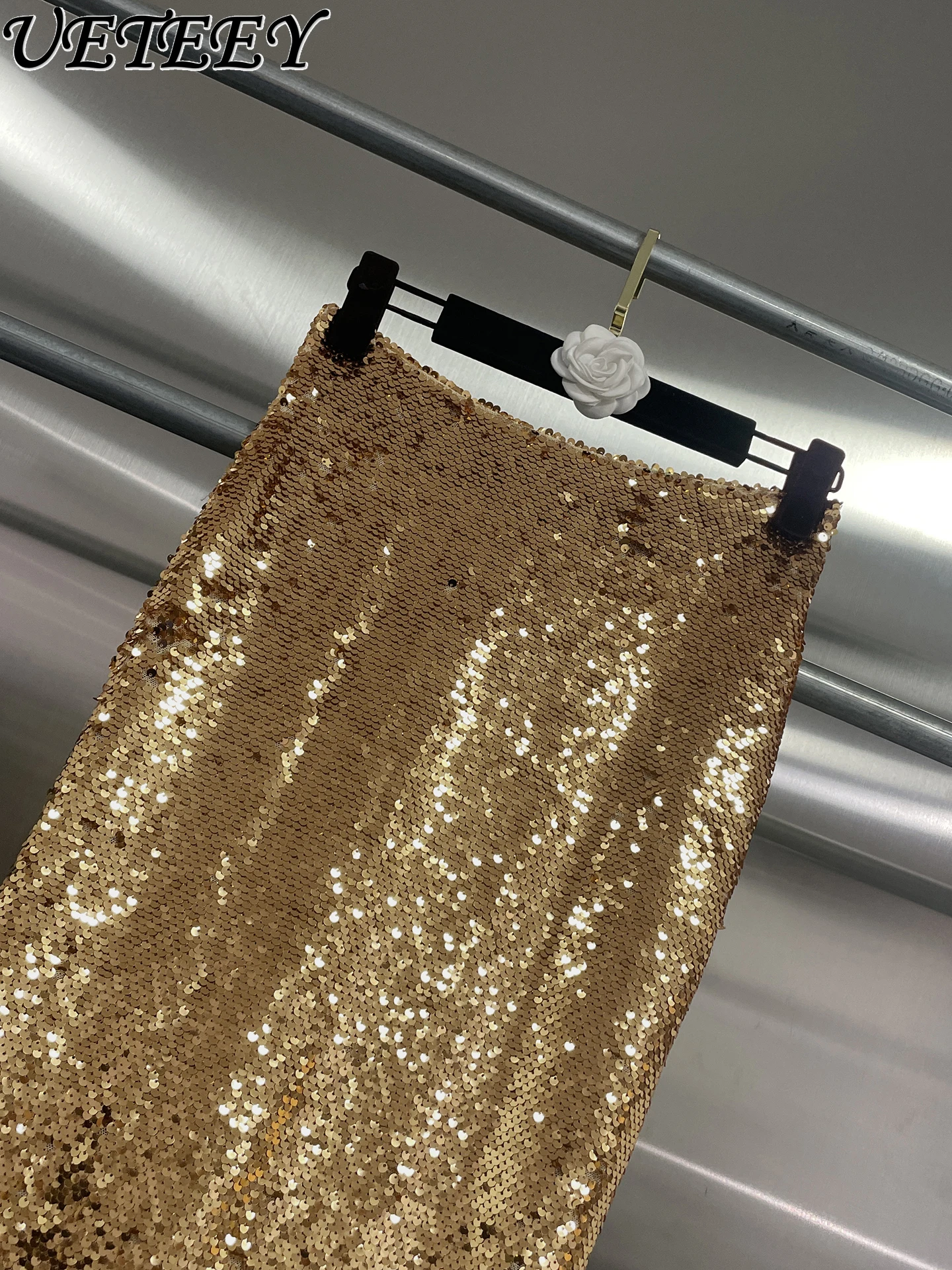 Light Luxury Fashion Bodycon Mermaid Long Skirt Autumn New Sparkling Gold High Waist Slimming Sequin Maxi Skirts for Women