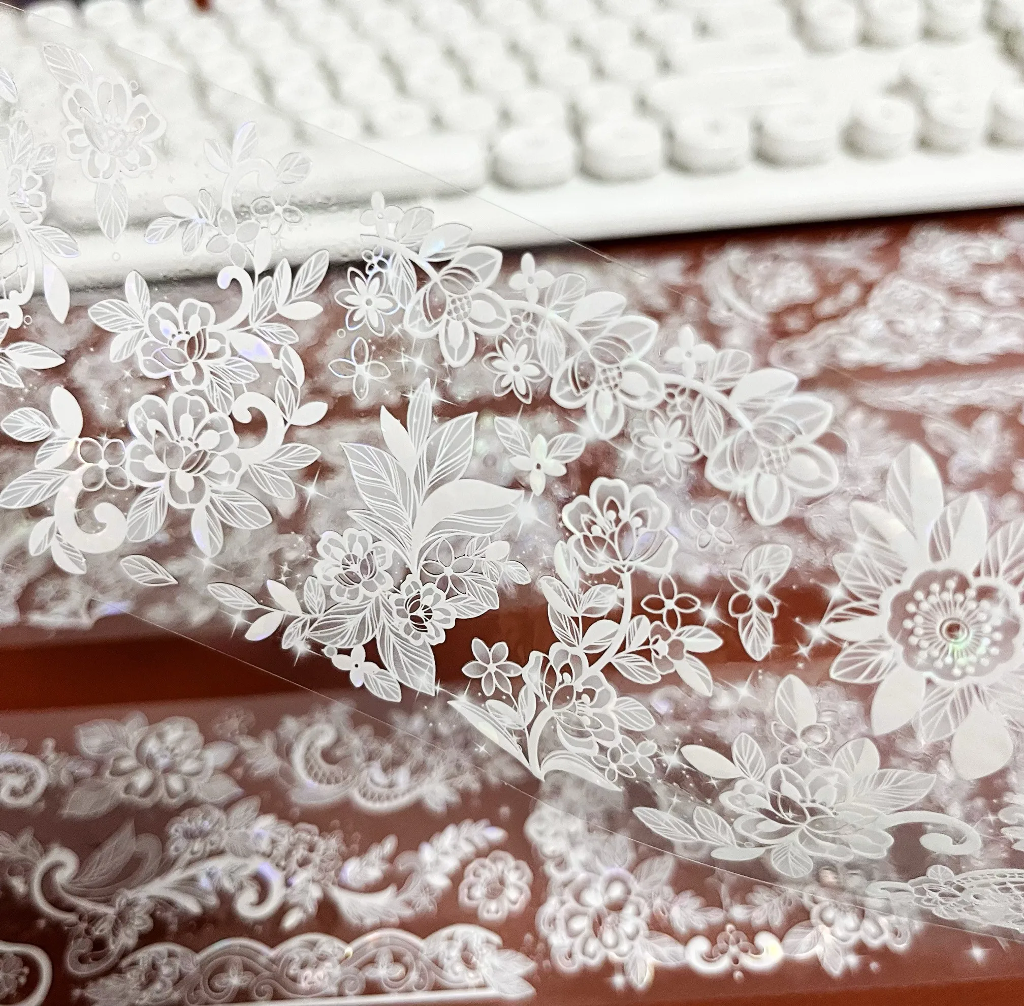 

3.25 Washi Pet Tape 1 Loop Shiny White Shiny Light, White Lace Border Window Grilles Butterfly Likey Journaling Polco Decorating