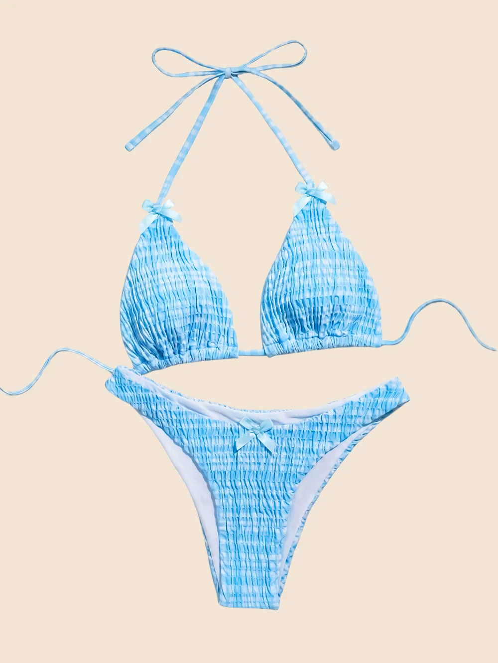 Dames sexy halter bikiniset blauw zoet strikdetail tweedelig badpak zomervakantie essentiële strandbadmode voor dames