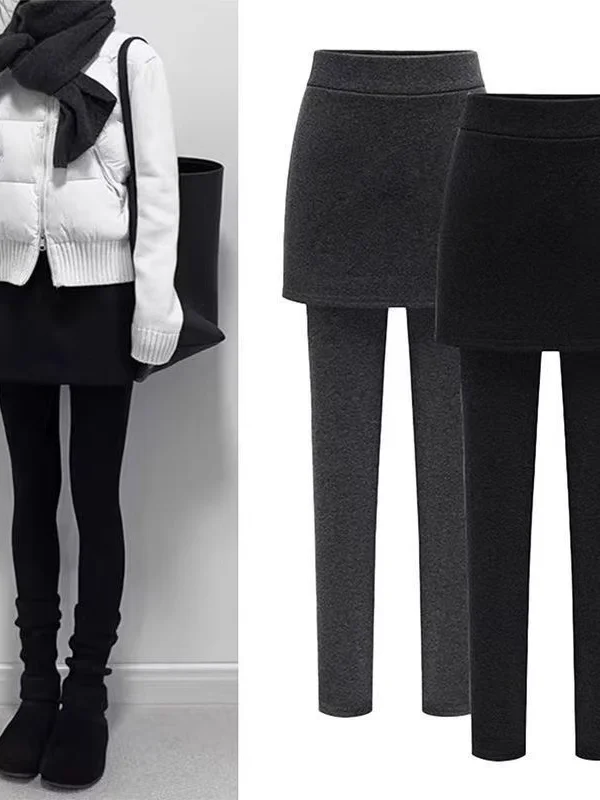 

Women's Fce Lined ark Bite High Waist Trousers Skirt Autumn Winter Warm Commute Sle Polyester Fiber Skirt