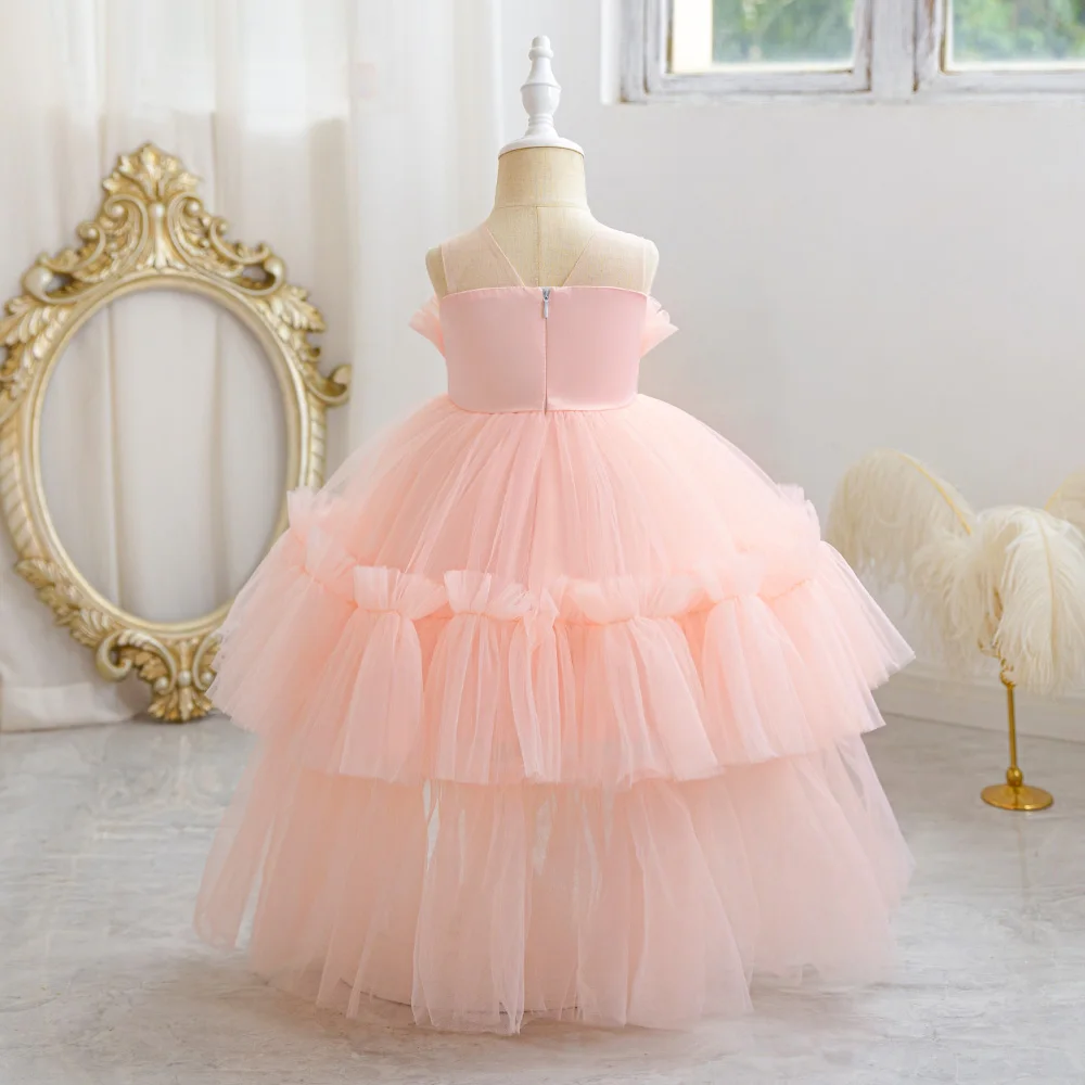 Baby Girls Trailing Party Tulle Dresses Toddler Kids 1st Birthday Formal Princess Gown Infant Sleeveless Daily Holiday Costumes