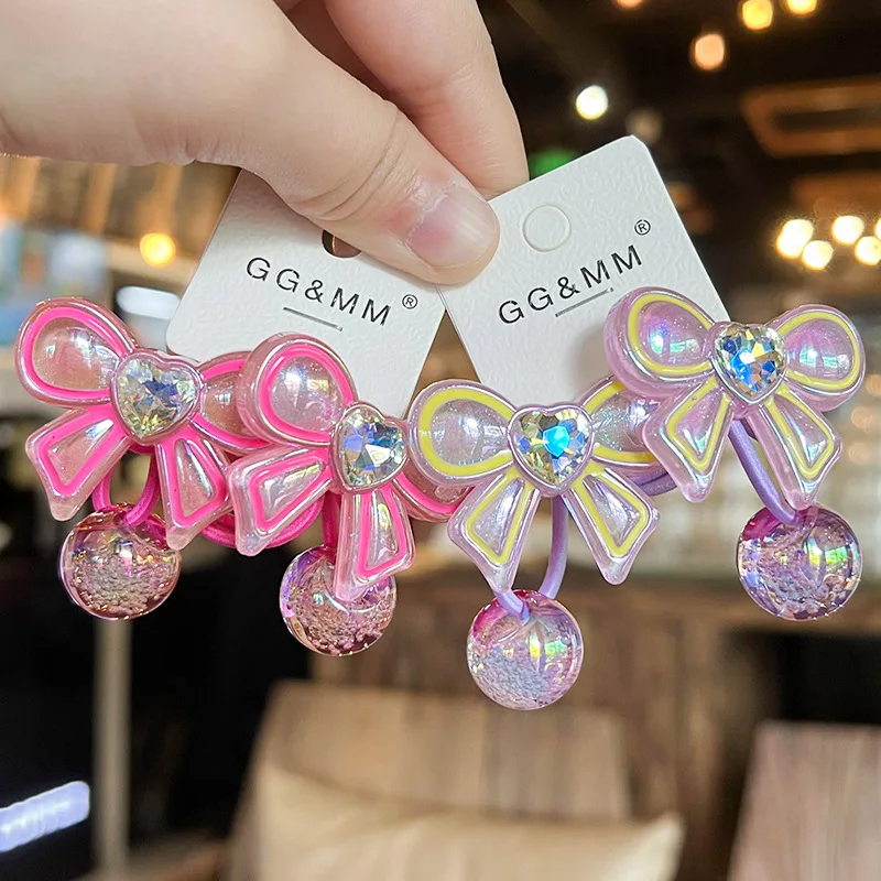 

Cute Bow Elastic Hair Bands with Rhinestones High Stretch Ponytail Holders Non Damage Soft for Kids Girls