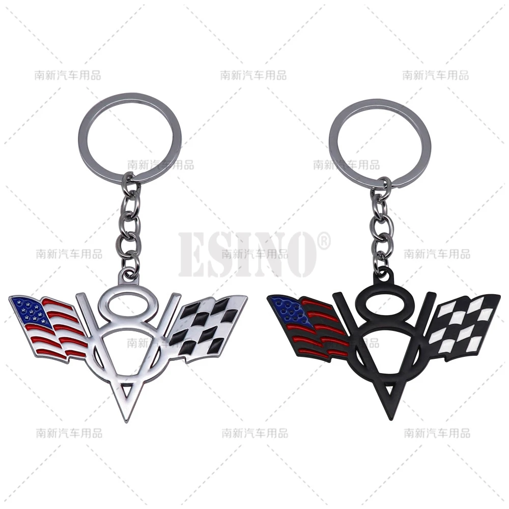 Car Styling 3D Metal Zinc Alloy Metal American National Flag V8 Key Chain Keychain Key Ring