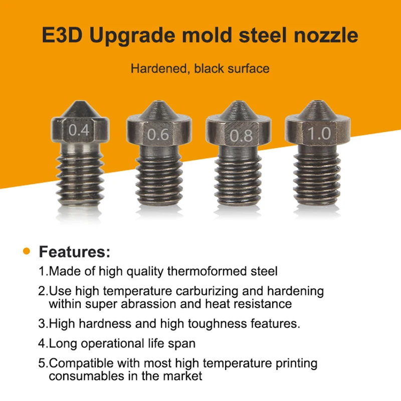 Części do drukarek 3D 3DSWAY Buse Imprimante 3D Dysza ze stali hartowanej V6 Dysza wysokotemperaturowa M6 Gwint 0,4/0,6/1,8/1,0 1,75 mm