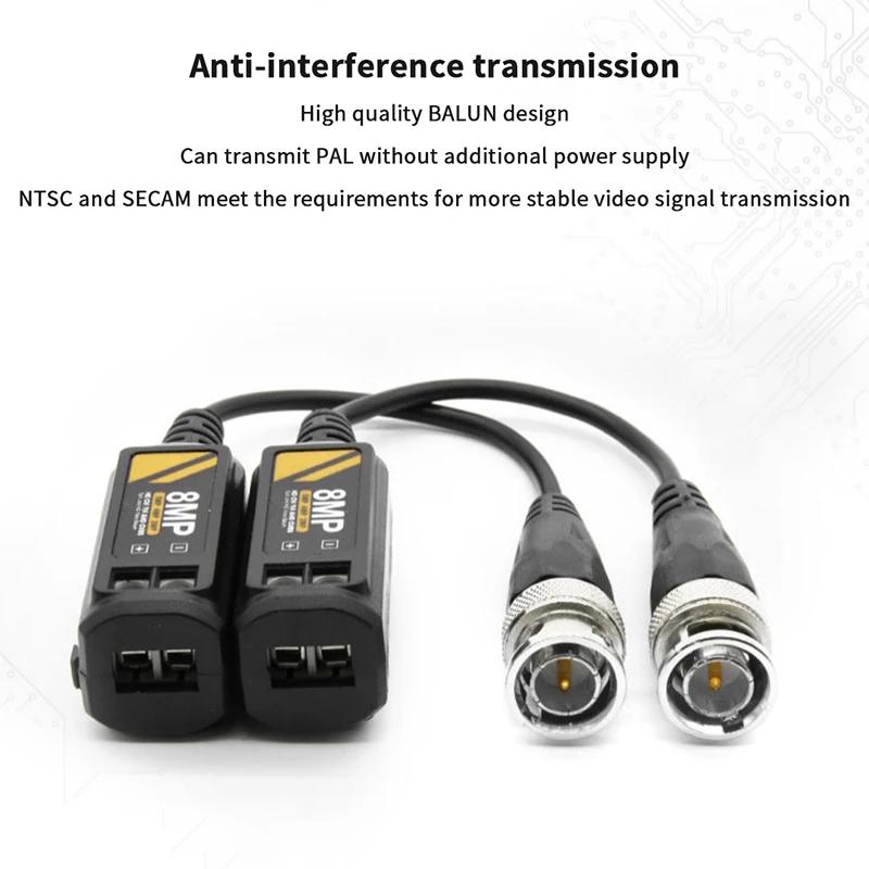 1 زوج دعم AHD/CVI/TVI 8MP 4K كاميرا Cat5e/ Cat6 UTP كابل موصلات الملتوية BNC CCTV أجهزة الإرسال والاستقبال السلبية للفيديو