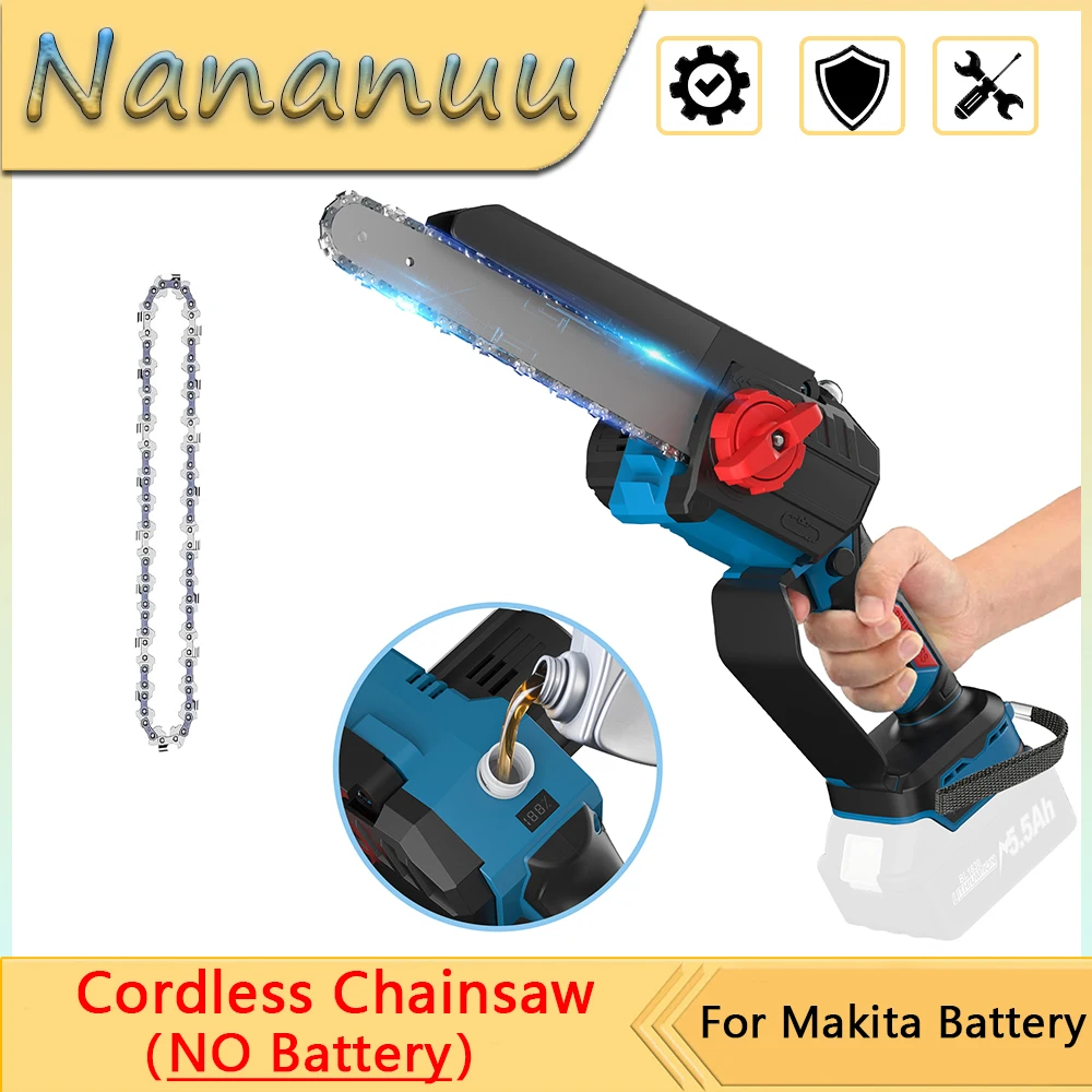 Nananuu 8 Inch Mini Cordless Electric Chainsaw (No Battery) Woodworking With Small Handheld For Makita 18V Battery Power Tool