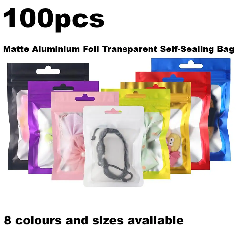 Matte aluminium foil transparent colourful frame plastic self-sealing bags jewellery waterproof zip reusable bags gift packaging