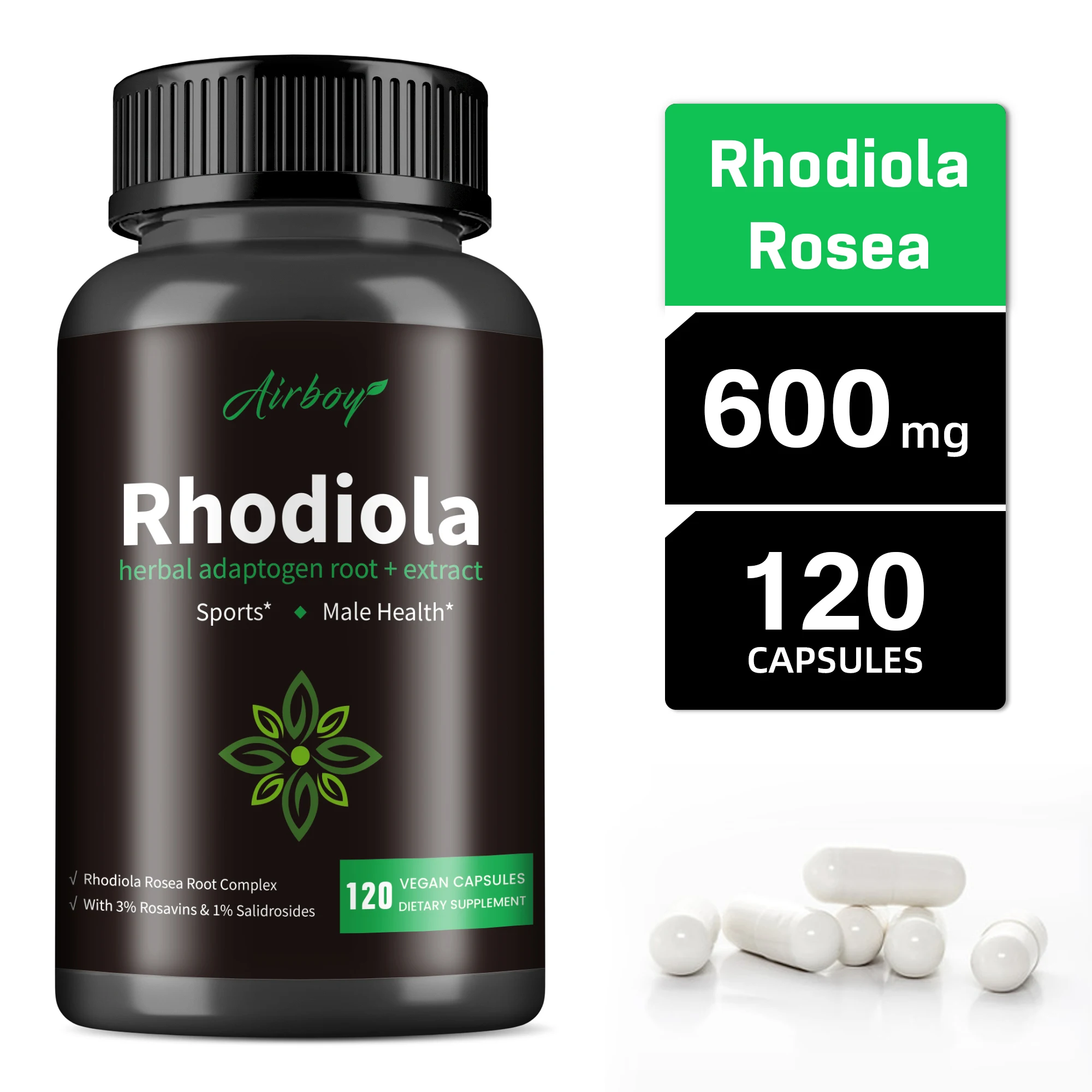 

Rhodiola Rosea Capsules - Boosts Energy and Stamina, Relieves Stress, Improves Mood, and Enhances Focus - 120 Capsules