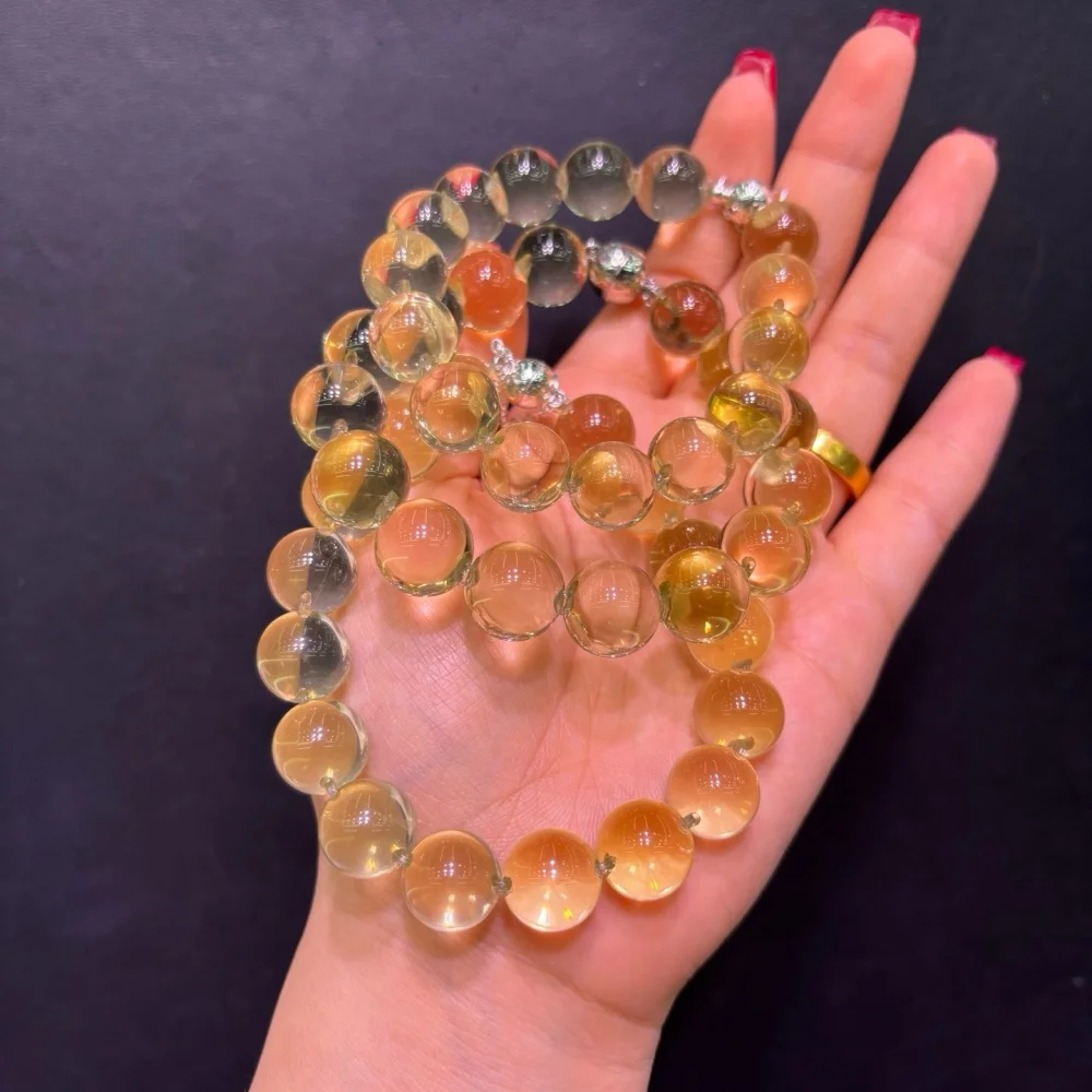 11mm Natural Citrine Lemon Bubble Bead Bracelet Women Fashion Charm Crystal Healing Energy Gemstone Yoga Jewelry 1PCS