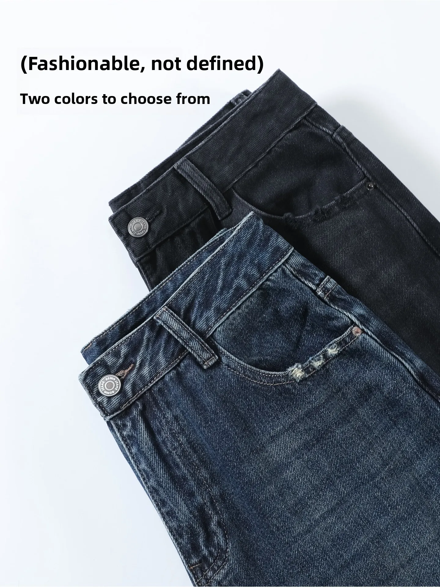 ارتفاع الخصر واسعة الساق الجينز المرأة فضفاضة تناسب المتوترة هيم المطرزة الدنيم السراويل عادية Sle ربيع الخريف عالية الارتفاع بنطلون