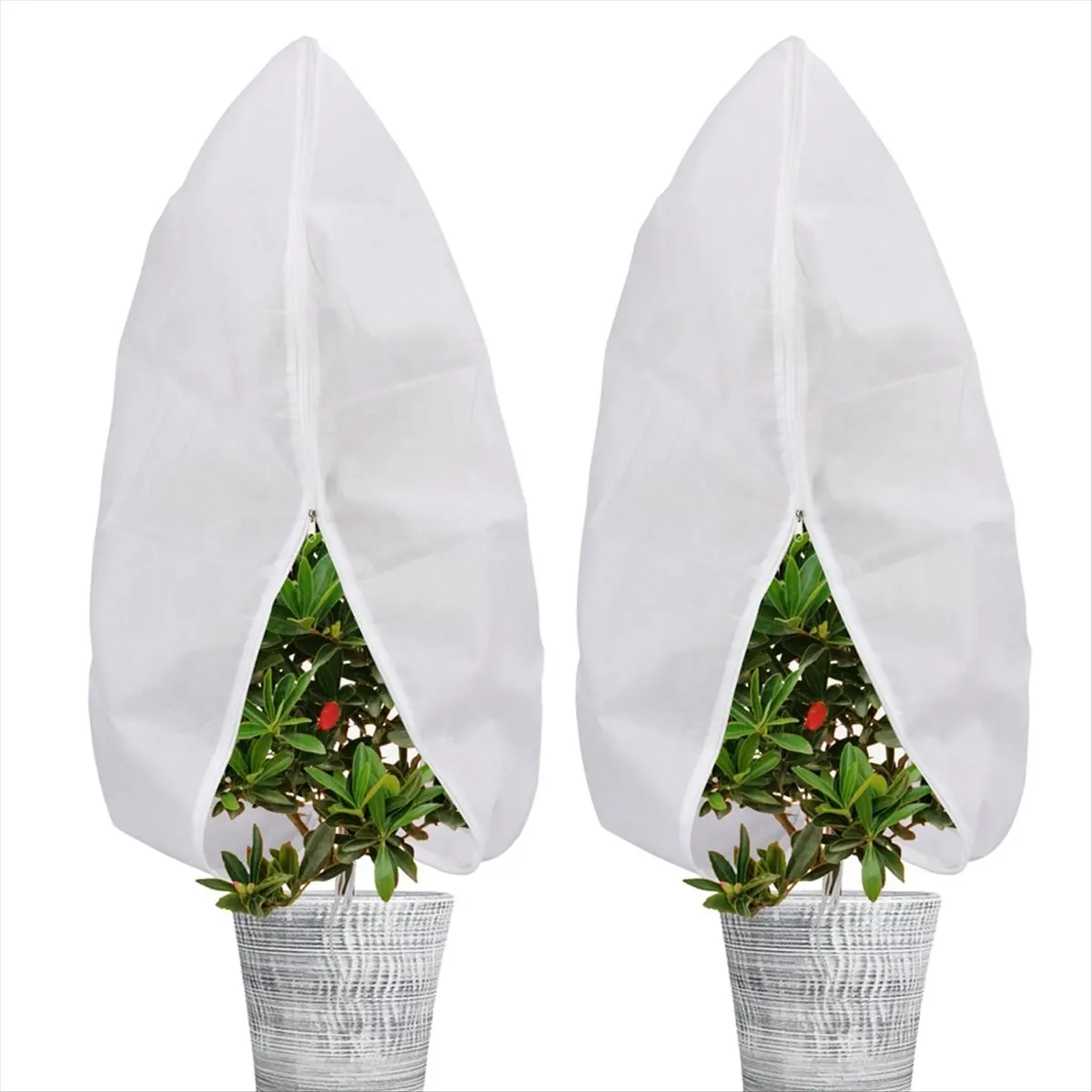 A13M Plant Covers Freeze Protection Jacket, 2.6Ft x 4Ft Reusable Winter Drawstring Plant Covers with Zipper 2 Pack