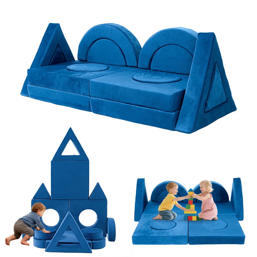

14Pcs Modular Kids Play Couch: Toddler Foam Sofa for Fort Building, Climbing & Indoor Play, Convertible Sectional Furniture