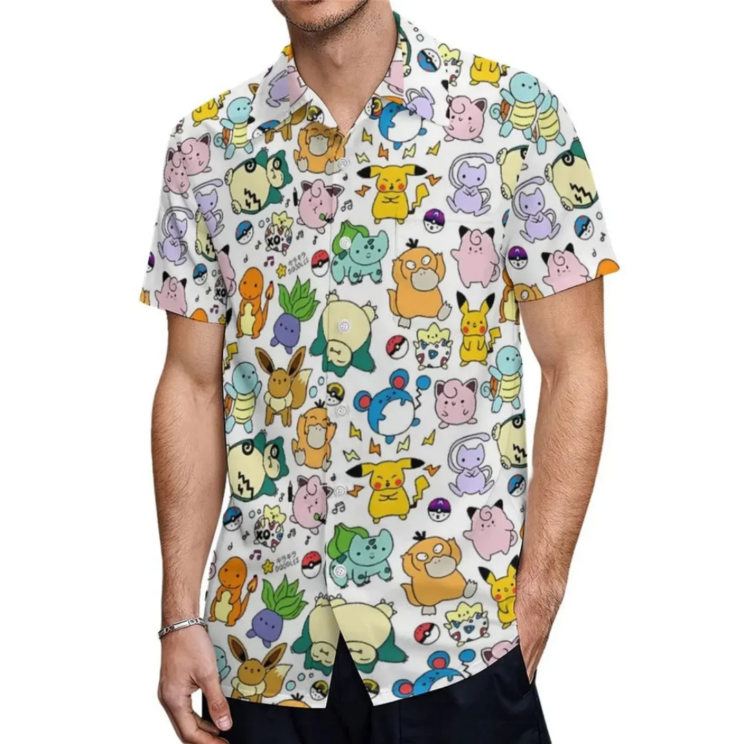 

Футболка с графическим принтом Пикачу в гавайском стиле, коллекция 2026 Pokemon Mini Characters, летняя спортивная футболка для мужчин, детская одежда, женская футболка