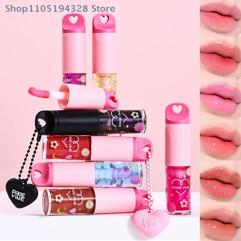 Lip Gloss Long-lasting Moisturizing Easy Halo-dyeing Mirror Water Glass Lip Gloss With Love Pendant Stain Pouty Lips Makeup