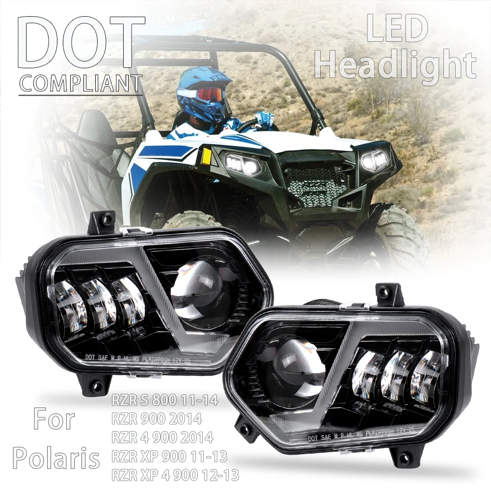 

DOT LED Headlight Headlamp For Polaris RZR XP 4 900 S 800 2011 2012 2013 2014 MRZR UTV w/ Running Light DRL 2411854 2411855