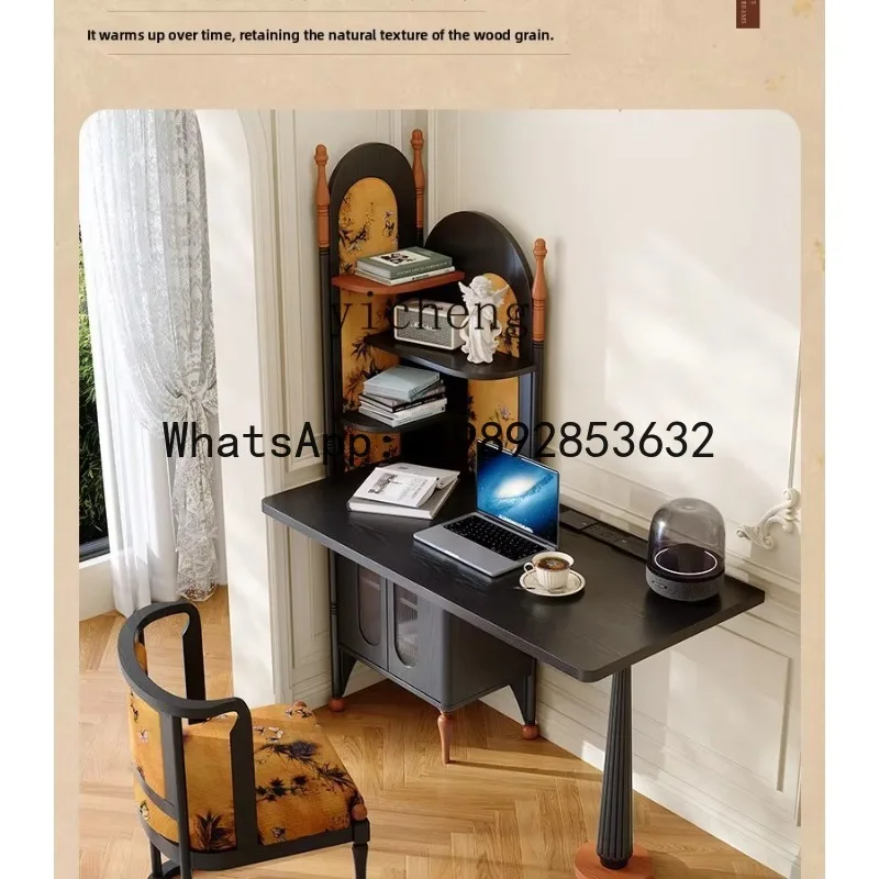 X6 Solid Wood Small Apartment Bedroom Retro Corner Desk Bookshelf Integrated Corner Computer Desk