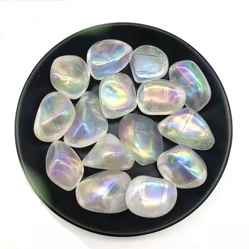Bulk Natural Crystal Tumbled Stone Angel Aura Quartz Gravel Reiki Healing Polished Electroplating  Mineral Aquarium Home Decor