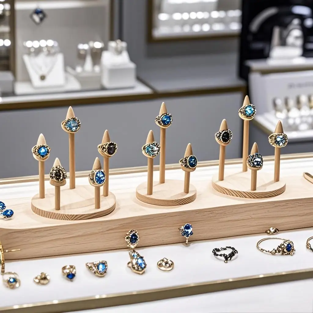 جولة الخشب مخروط حلقة عرض موقف خواتم الاصبع حامل ساعة الإسورة صينية تخزين مجوهرات نافذة عرض عرض عرض الدعائم #2