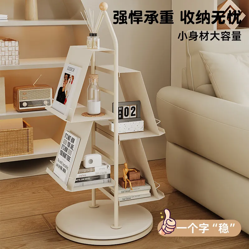 Cream wind floor bookshelf Household newspaper display rack Storage magazine rack