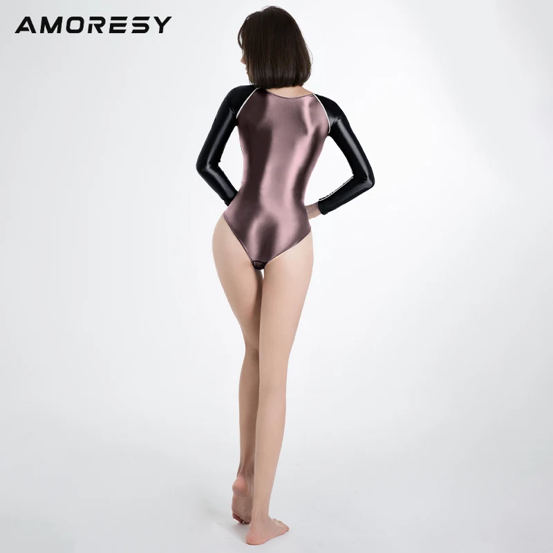 AMORESY Merope series high gloss color matching long sleeve Hip Wrap sexy competitive surfing hot spring resort swimsuit