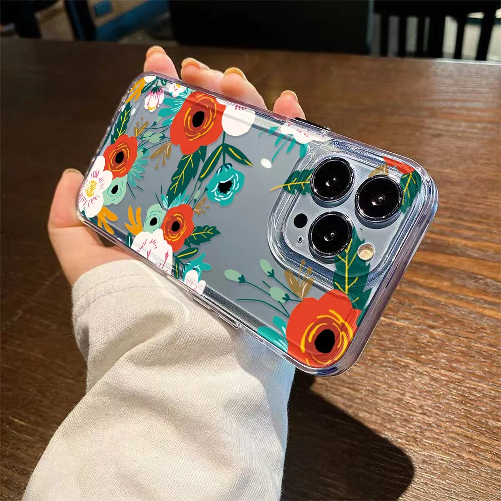 아이폰 15 17 Pro Max 16 13 11 14 Plus 12 17 Air 16E 17Promax 실리콘 충격 방지 투명 꽃무늬 폰 케이스