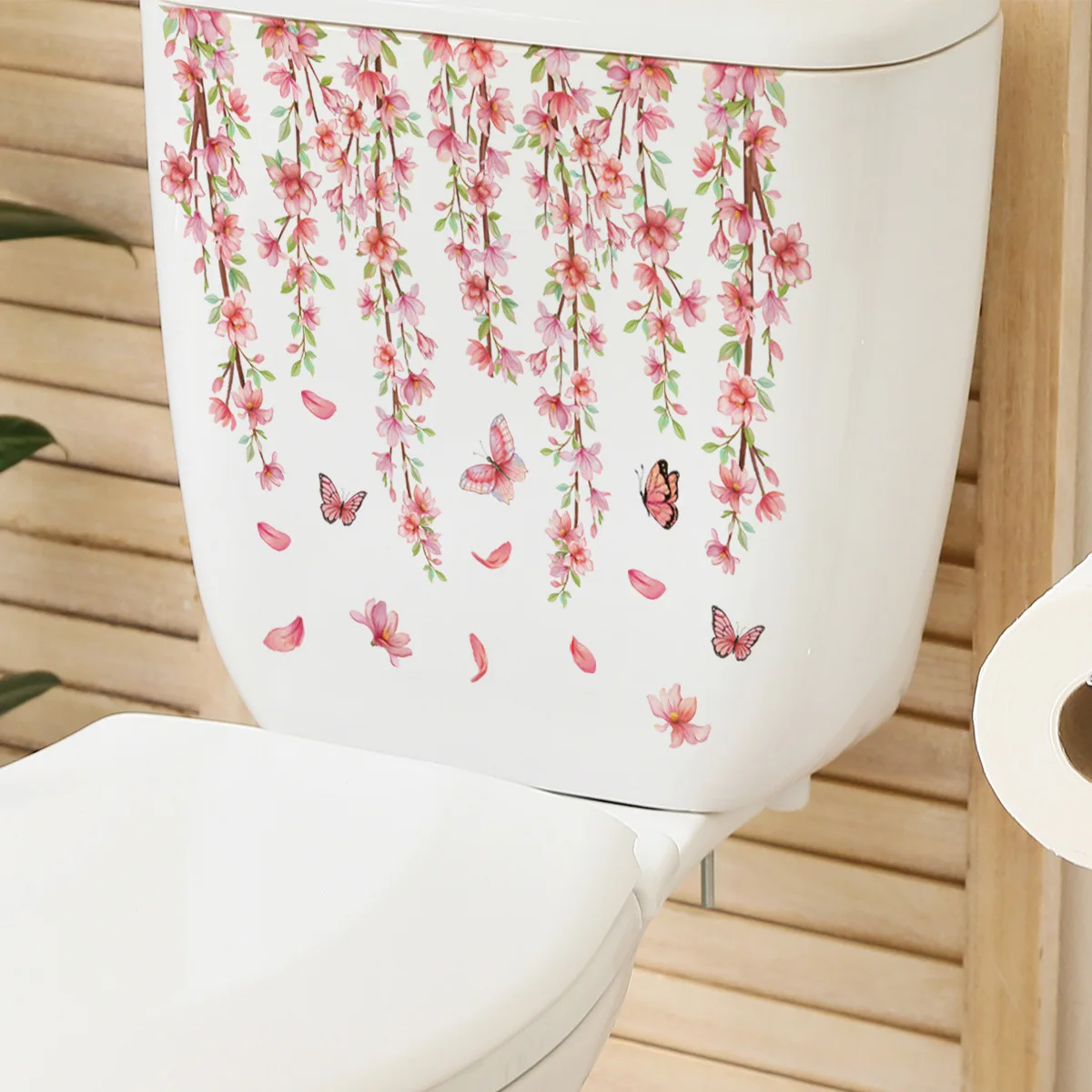 M21 Plants Flowers Butterflies Toilet Sticker Bathroom Toilet Cover Sticker Refrigerator Wall Stickers Wc  For Home  Decoration