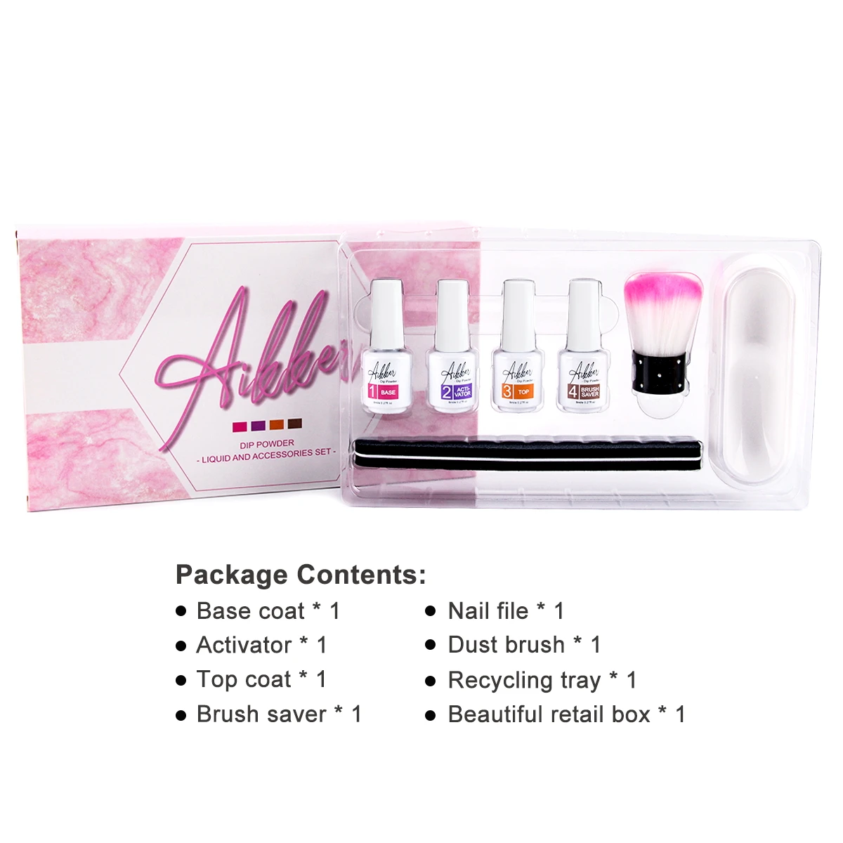 リキッドディッピングパウダーセット,トップレイヤー,活性化ブラシ,リサイクルトレイ付き,ダストブラシ,マニキュア,ペディキュアアート,7個