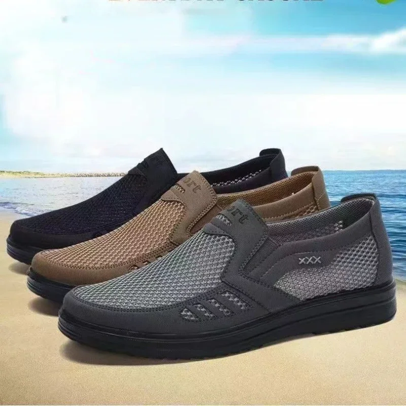 2024 Spring Summer Men's Mesh Shoes Breathable Soft Bottom Casual Shoes Lightweight Non-Slip Black Work Shoes Sneakers for Men