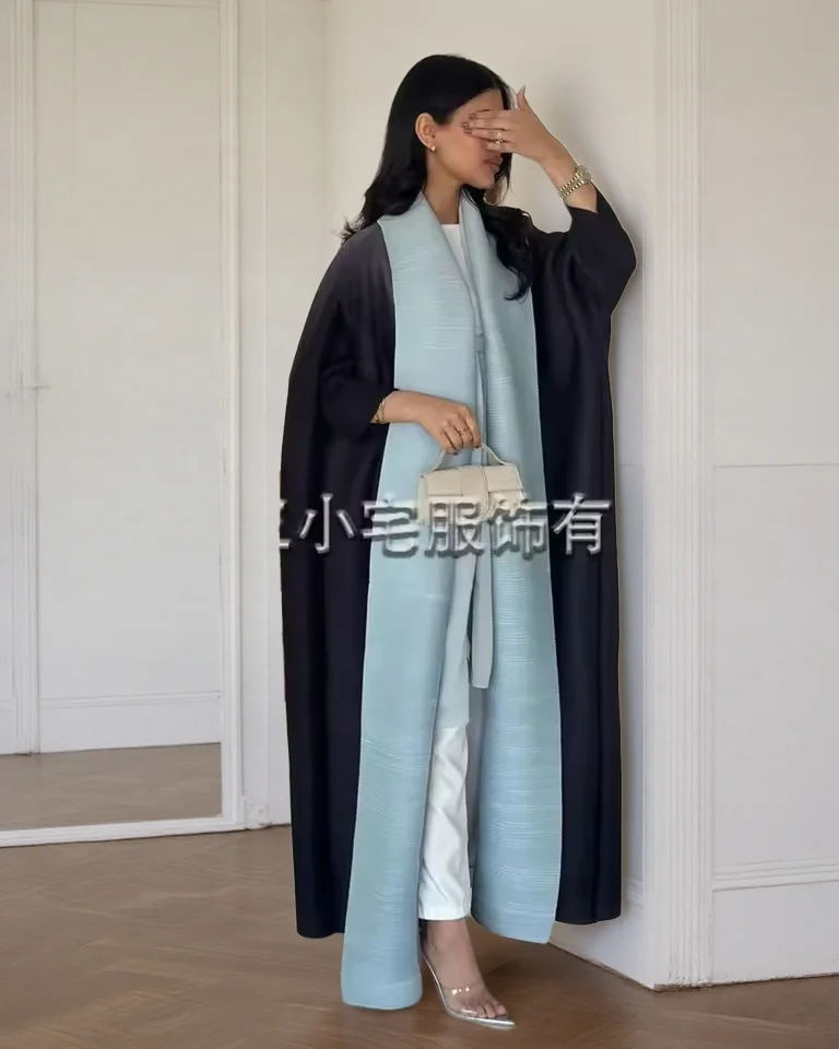 Dames Miyake geplooide Abaya met lange mouwen, print, opvouwbare kraag, robe, cardigan, jas, nieuwe wintermode, origineel ontwerp 2026