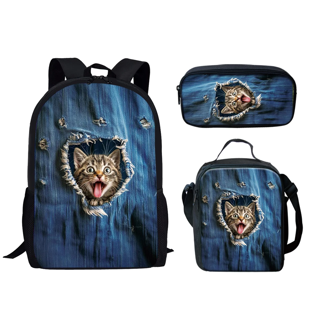 

Belidome Funny Cat Design 3Set School Bags Set for Teen Boys Girls Schoolbag Backpack for Student Bookbag Mochila Infantil