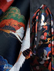 Crane pattern women's national tide road robe women's Chinese style winter hanfu cloth yarn-dyed jacquard designer fabric
