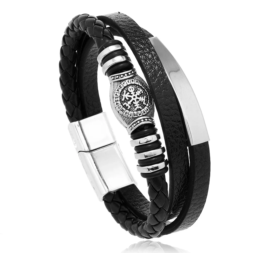 Trendy lederen armbanden voor mannen roestvrijstalen armband 21 cm meerlaagse gevlochten touw armbanden voor mannelijke sieraden geschenken