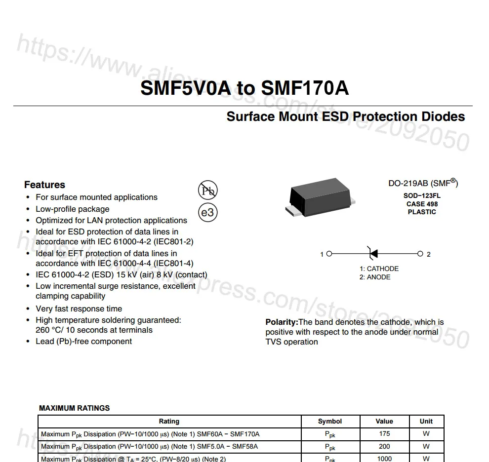 JASNPROSMA 200PCS 500PCS 3000PCS SOD123FL DO-219AB SMF12A SMF12CA SMF13A SMF13CA 1206 SMD TVS SMF