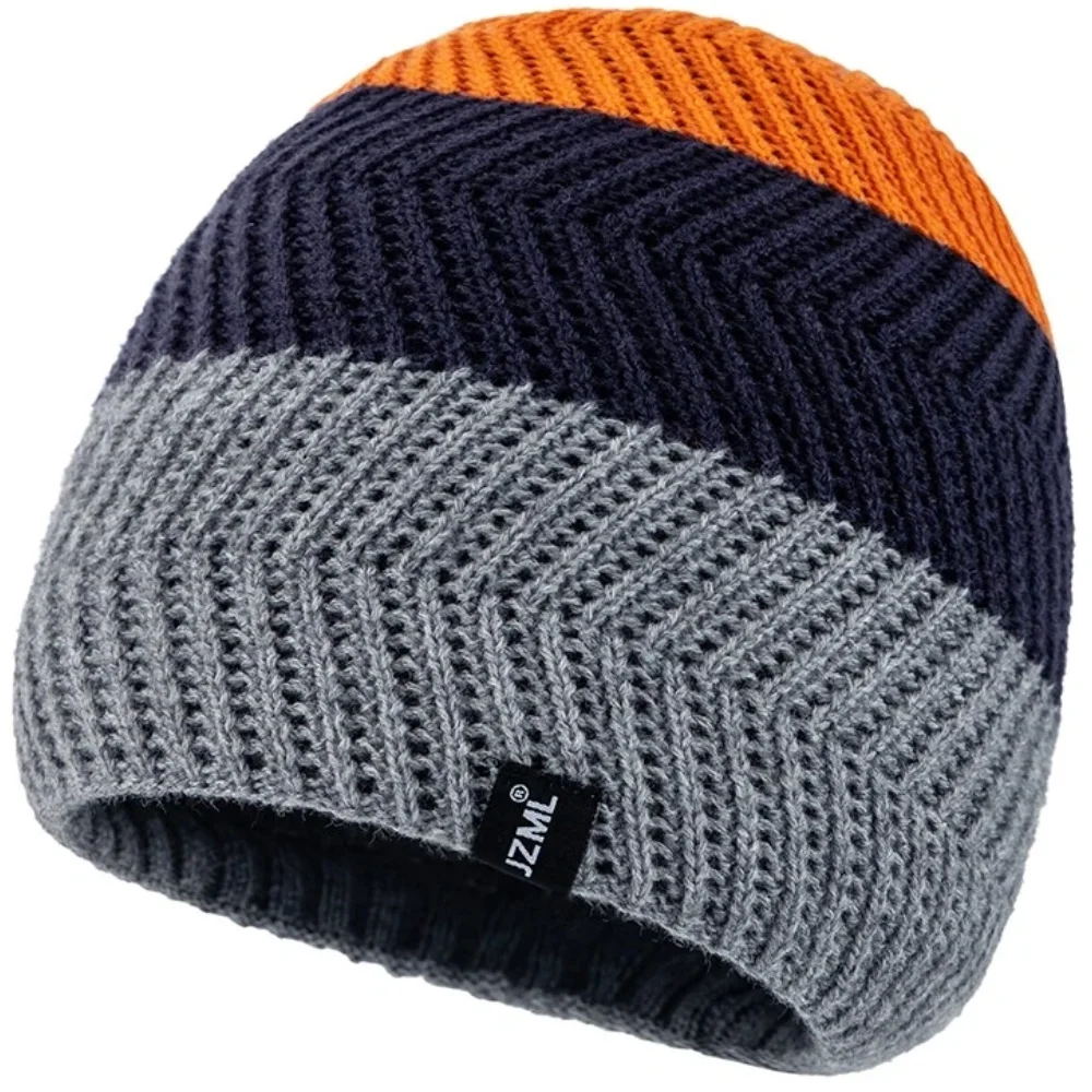 New Unisex JZML Label Beanie Hat Colorful Stripes Winter Hat Casual Cozy Knit Hats Outdoor Skiing Sports Cap