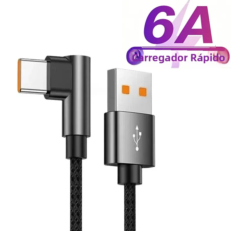 Cabo de Carregamento Rápido USB C 90 Graus Tipo C para iPhone 15 Pro, Xiaomi, Samsung, Huawei, Cabo de Dados de Carregamento Rápido Tipo C