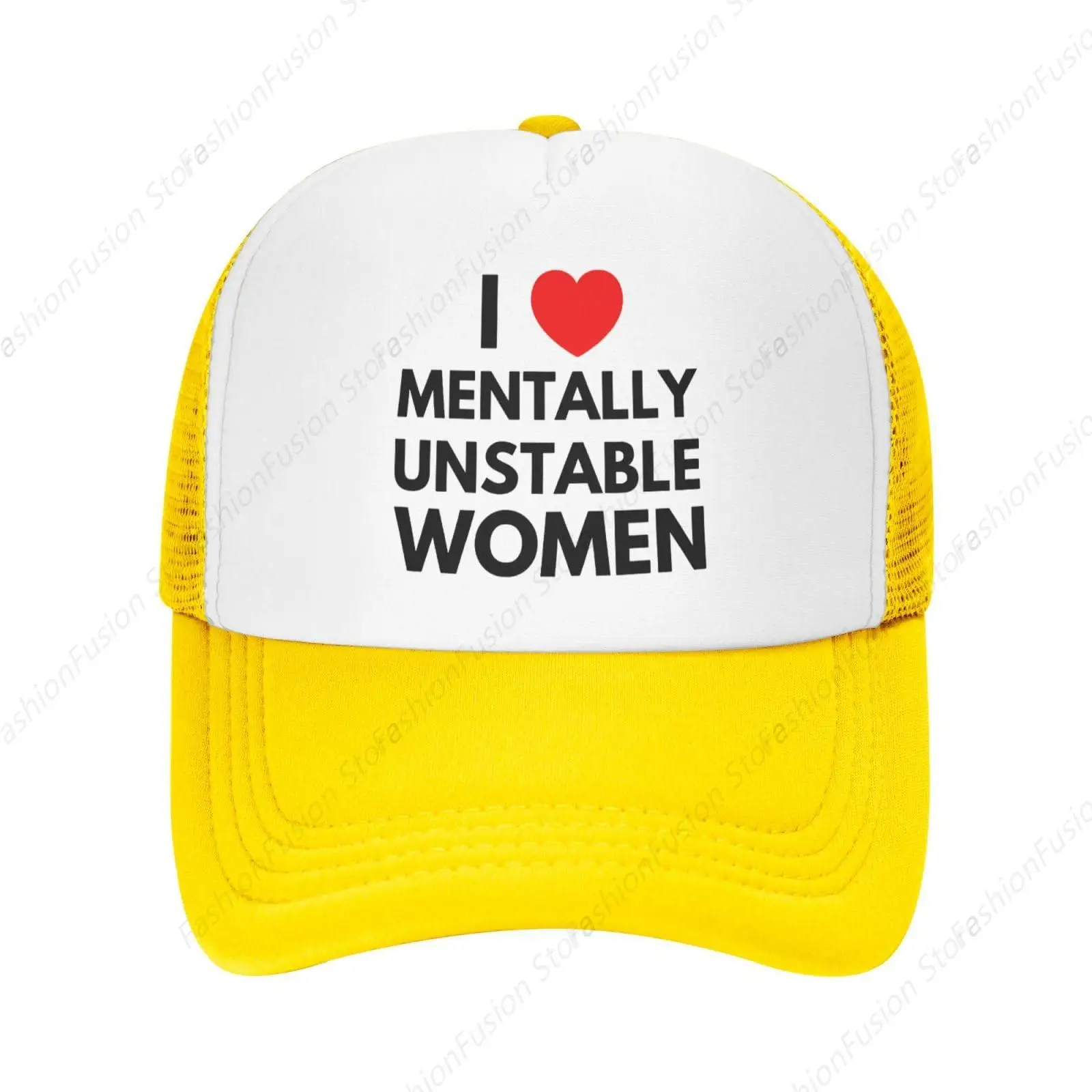 I Love Mentally Unstable Women Graphic Mesh Cap Men Womens Adjustable Washed Baseball Caps Funny Trucker Hat for Daily GYM Hats