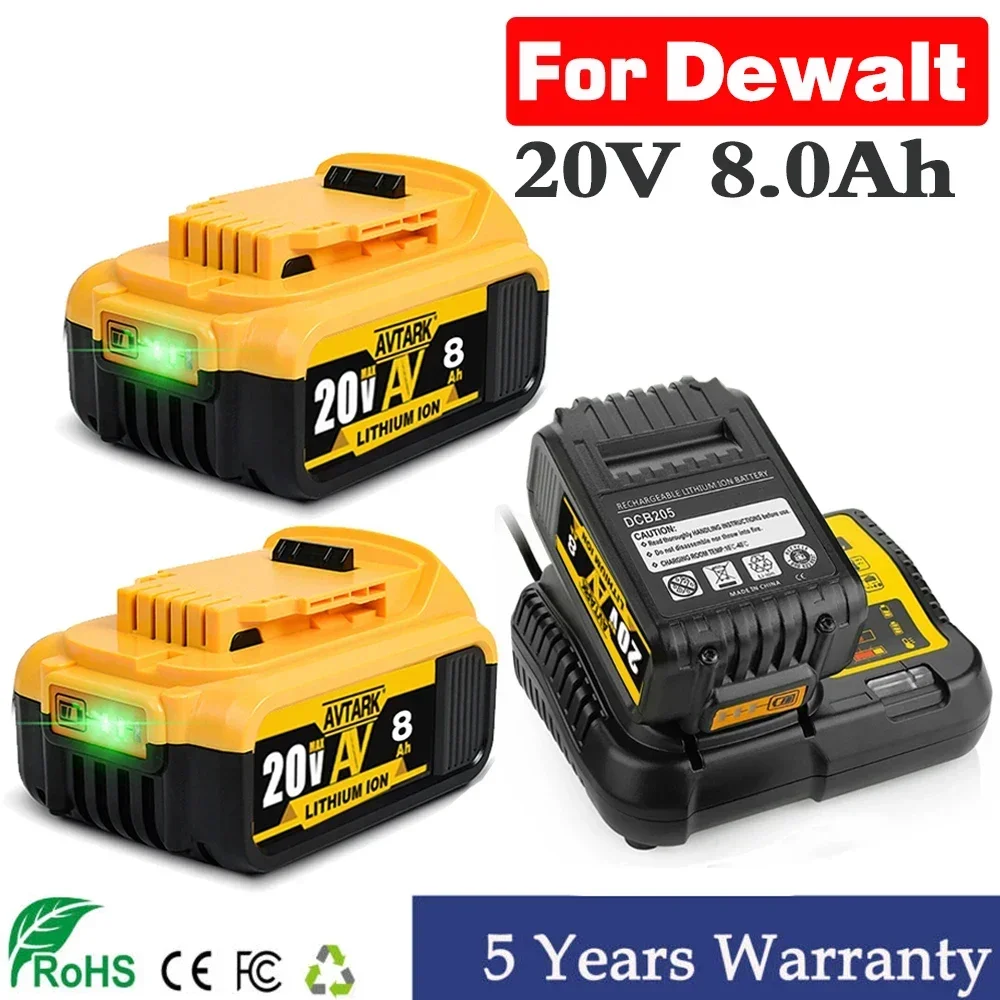 

DCB180 For Dewalt 20V 8000mAh Replacement Battery For Dewalt DCB200 Rechargeable Battery DCB206 DCB207 DCB204 Power Tool Battery