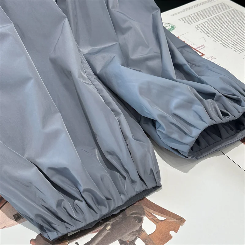 レディースパンツ　新作　伸縮性ウエスト　スリムフィット　ストレートレッグパンツ　2025年秋　ハイウエスト　ランタンパンツ　Y2K　バンドルフットパンツ