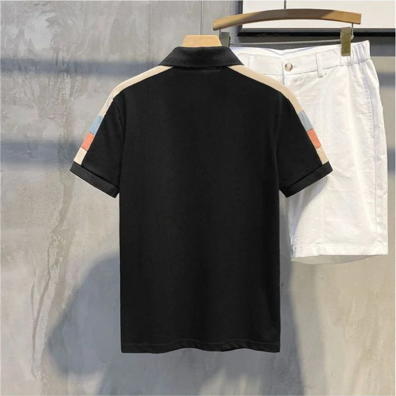 Summer Fashionable Business Casual Minimalist Loose Patchwork Color Lapel Color Blocking Versatile Short Sleeved POLO Shirt