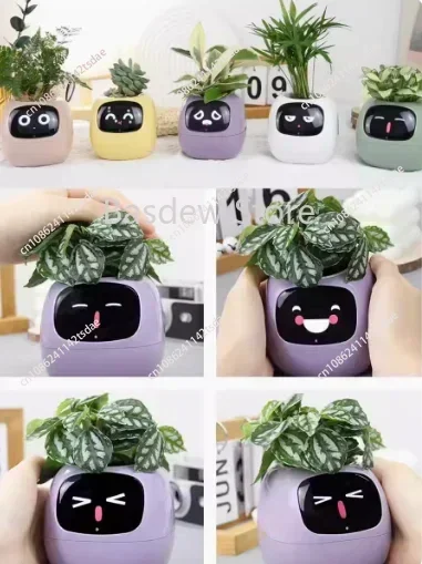 Smart Cute Pet Small Flower Pot Ivy Desktop Green Plant Allows Your Plants To Express Emotions