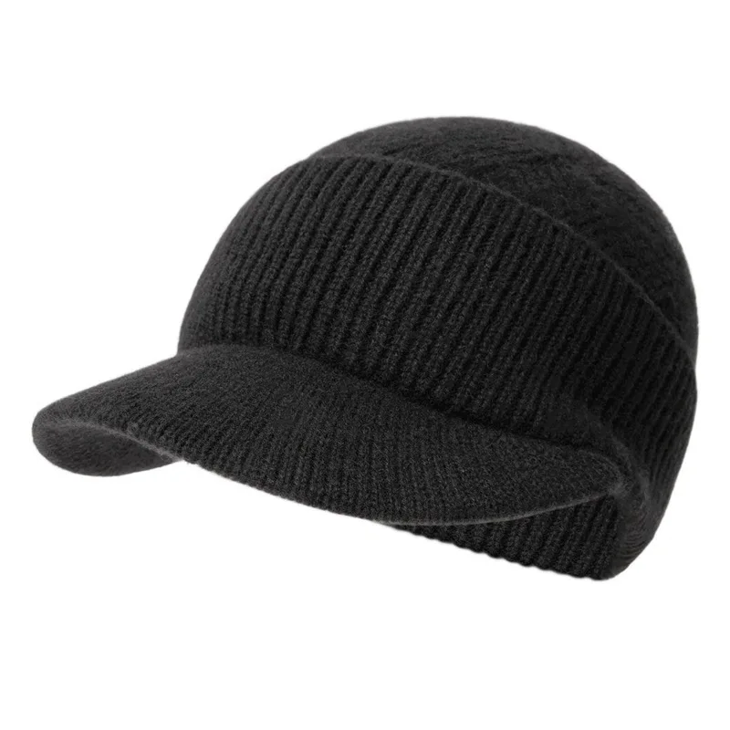 Autumn and winter cold hat black pullover cap men's big head circumference deepened plush warm wool knitted hat