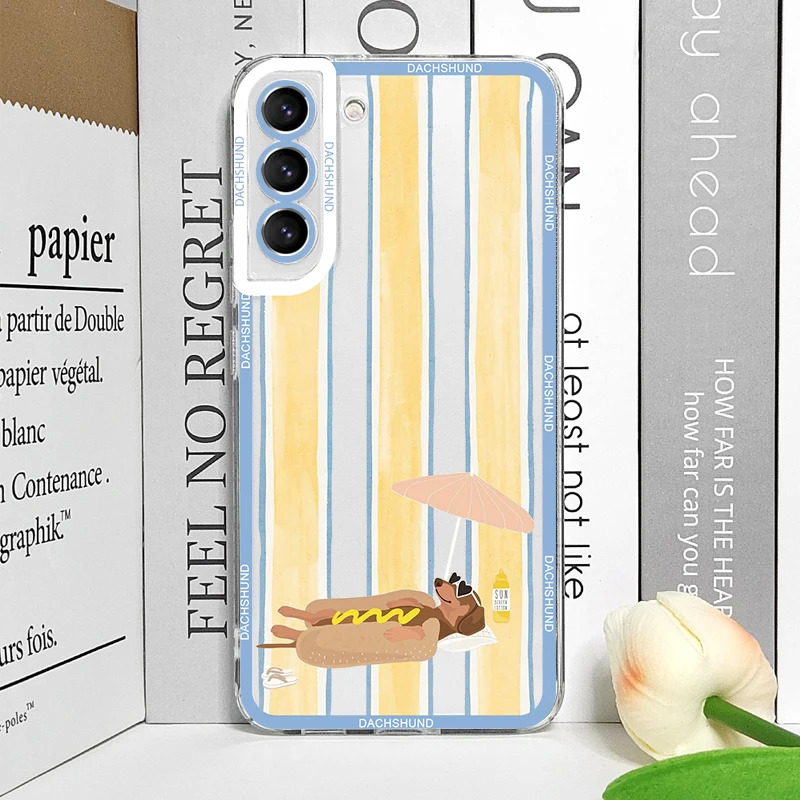 Cute Sausage Dog Phone Case for Samsung Galaxy S26 S25 FE S24+ S23 Ultra S22 S21 S20 Plus Dachshund Striped Printed Soft Covers view 5