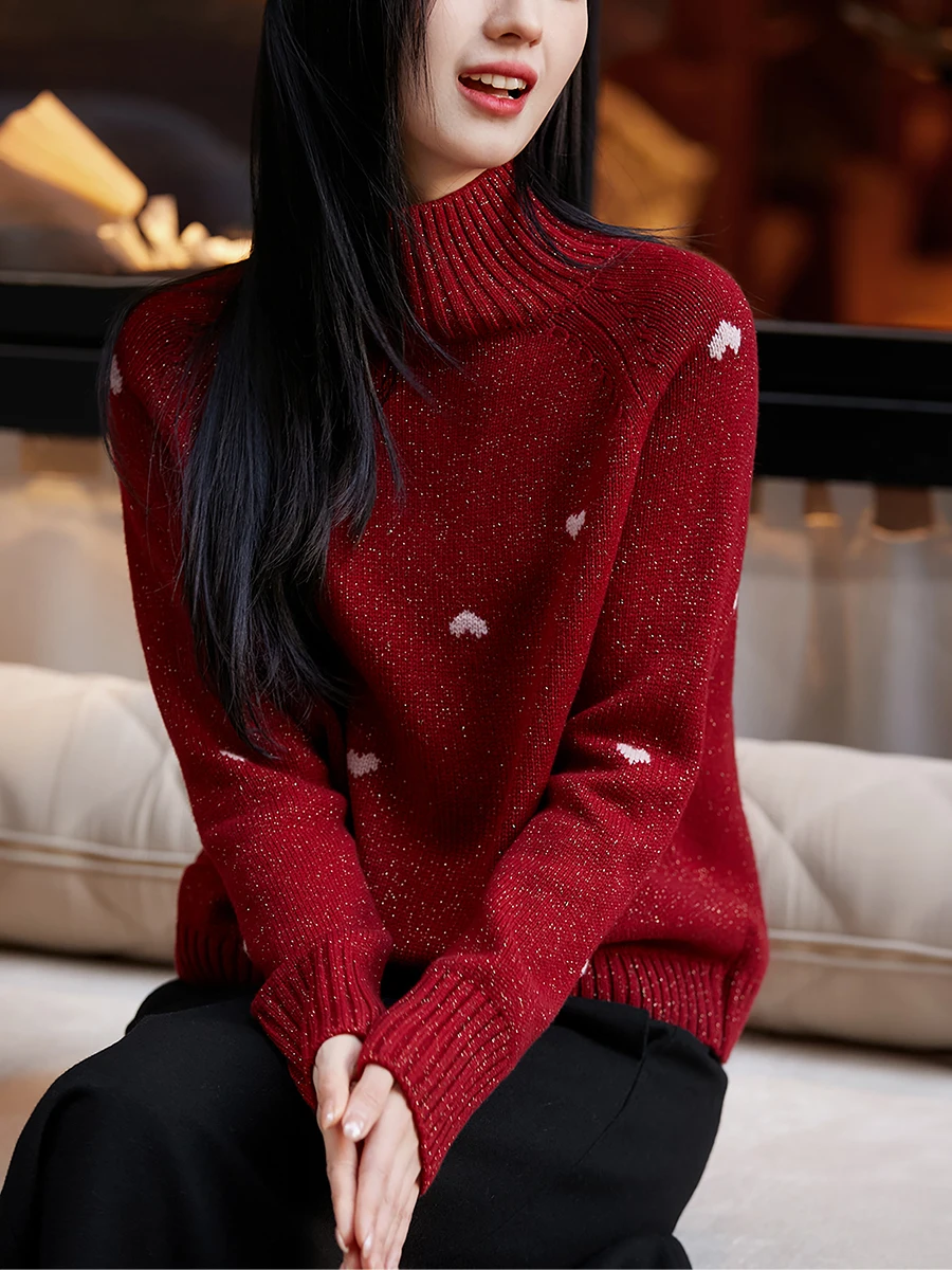 

Xhange Faionable Lazy Sle Flaing Love Heart High Ne вязаный свитер женский повседневный удобный шерстяной свитер Camere