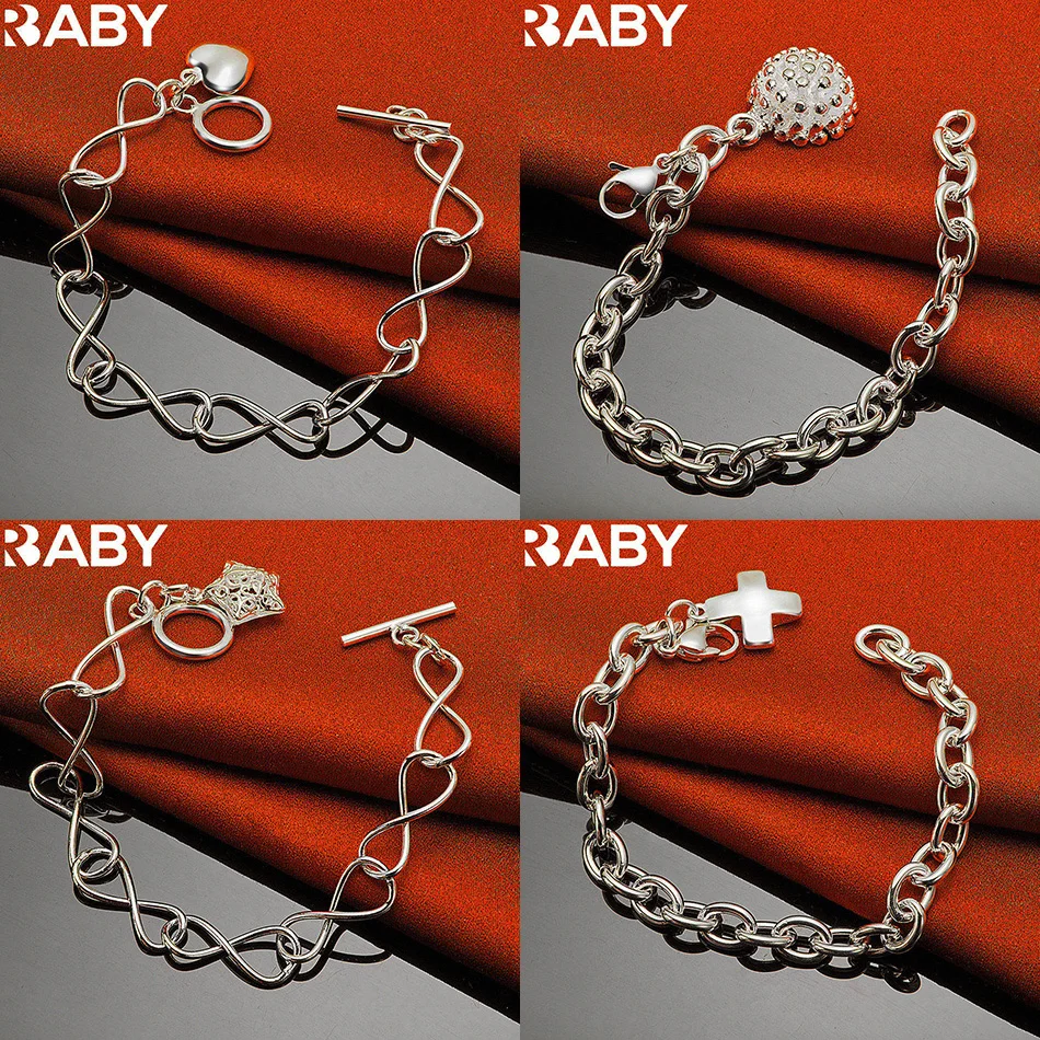 

URBABY 925 Sterling Silver Bracelet For Women Men Fashion Jewelry Charm Grace Noble Wedding Accessories